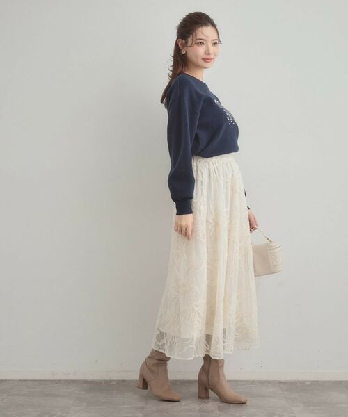 Couture Brooch / クチュールブローチ ロング・マキシ丈スカート | 【通勤】ラメ刺繍ブークレチュールスカート | 詳細2