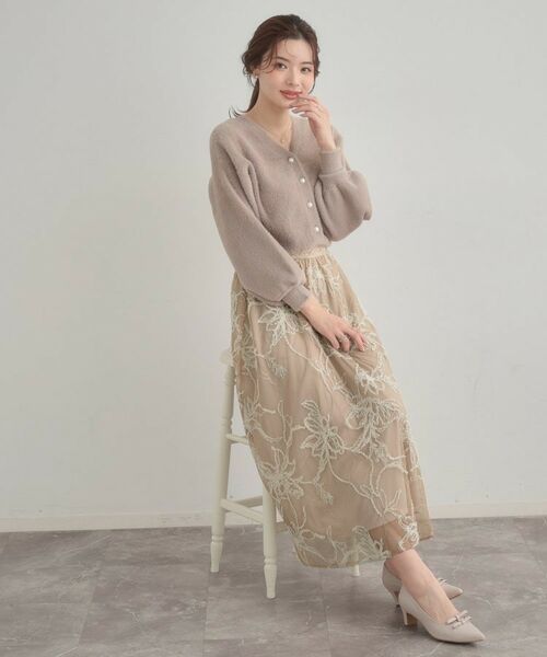 Couture Brooch / クチュールブローチ ロング・マキシ丈スカート | 【通勤】ラメ刺繍ブークレチュールスカート | 詳細21