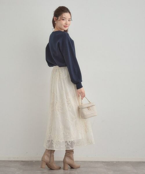 Couture Brooch / クチュールブローチ ロング・マキシ丈スカート | 【通勤】ラメ刺繍ブークレチュールスカート | 詳細3