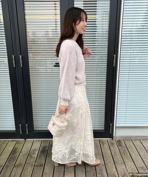 Couture Brooch / クチュールブローチ ロング・マキシ丈スカート | 【通勤】ラメ刺繍ブークレチュールスカート | 詳細8