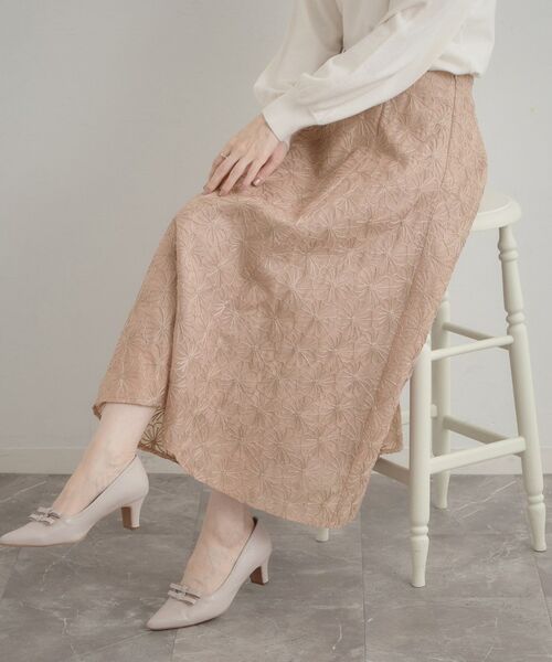 Couture Brooch / クチュールブローチ ロング・マキシ丈スカート | フラワーエンブロスカート（ピンク(471)）