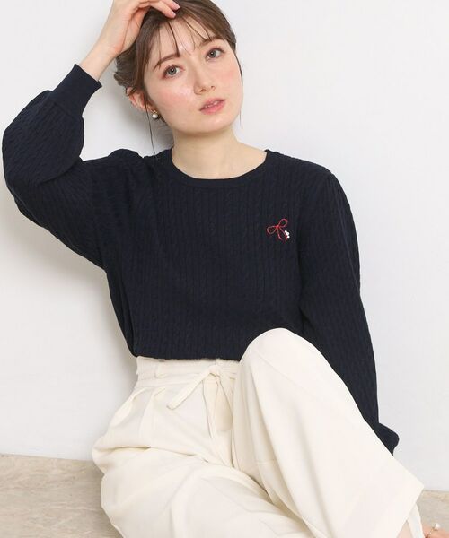 Couture Brooch / クチュールブローチ ニット・セーター | 【洗える】リボンエンブロ細ケーブルニット | 詳細18