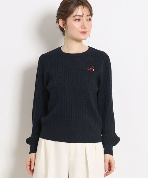 Couture Brooch / クチュールブローチ ニット・セーター | 【洗える】リボンエンブロ細ケーブルニット | 詳細22