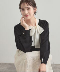 Couture Brooch / クチュールブローチ ニット・セーター | 【洗える・着映え】オーガンジーリボンタイ ニット