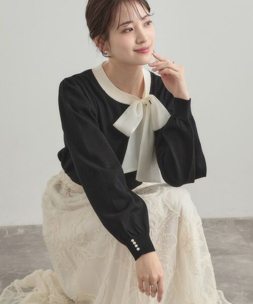 Couture Brooch / クチュールブローチ ニット・セーター | 【洗える・着映え】オーガンジーリボンタイ ニット | 詳細14