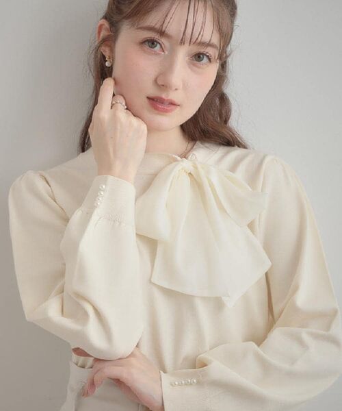 Couture Brooch / クチュールブローチ ニット・セーター | 【洗える・着映え】オーガンジーリボンタイ ニット(アイボリー(004))