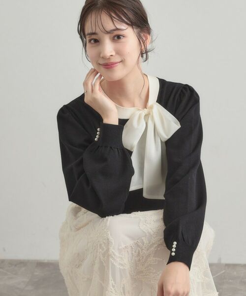 Couture Brooch / クチュールブローチ ニット・セーター | 【洗える・着映え】オーガンジーリボンタイ ニット(ブラック(019))