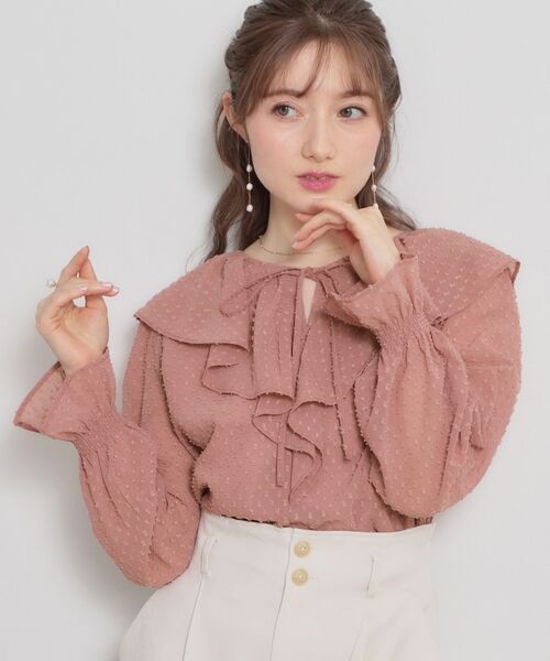 Couture Brooch / クチュールブローチ シャツ・ブラウス | ラメカットドビーフリルブラウス（ピンク(072)）