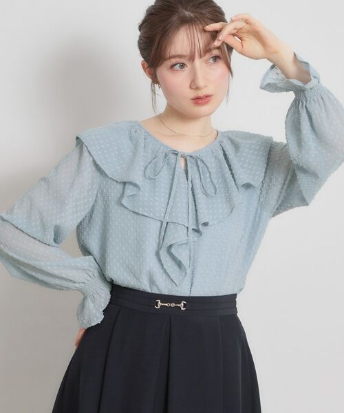 Couture Brooch / クチュールブローチ シャツ・ブラウス | ラメカットドビーフリルブラウス（ブルー(092)）