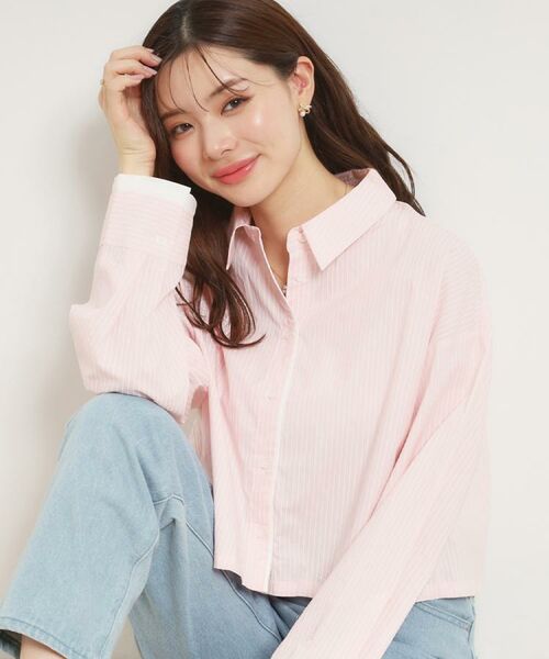 Couture Brooch / クチュールブローチ シャツ・ブラウス | 配色ストライプショートシャツ（ライトピンク(070)）