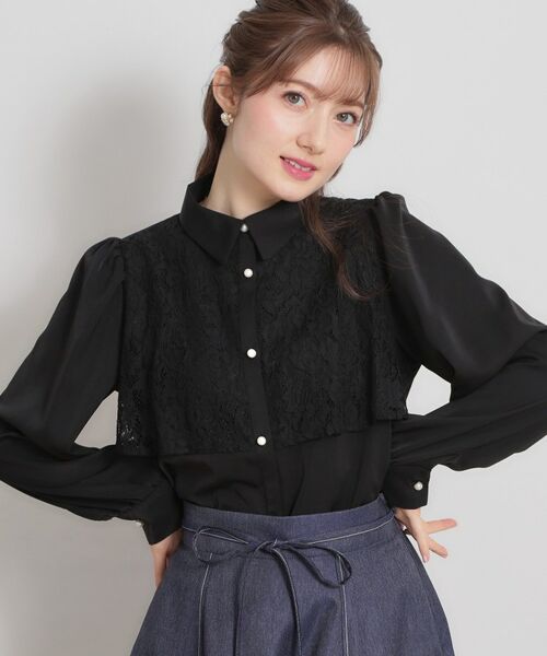 Couture Brooch / クチュールブローチ シャツ・ブラウス | 総レース切り替えパール調ボタンブラウス | 詳細9