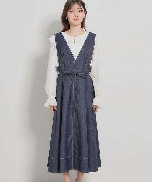 Couture Brooch / クチュールブローチ ロング・マキシ丈ワンピース | 【洗える】デニムライク細リボンジャンスカ | 詳細27