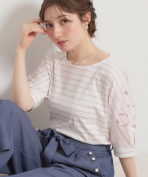 Couture Brooch / クチュールブローチ カットソー | 60シルケットエンブロドルマントップス（ライトピンク(370)）