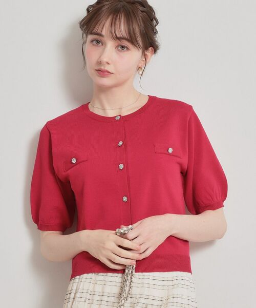 Couture Brooch / クチュールブローチ カーディガン・ボレロ | ビジューボタンカーディガン（レッド(063)）