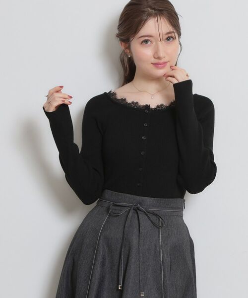 Couture Brooch / クチュールブローチ カーディガン・ボレロ | 前後2WAY衿レースカーディガン（ブラック(019)）