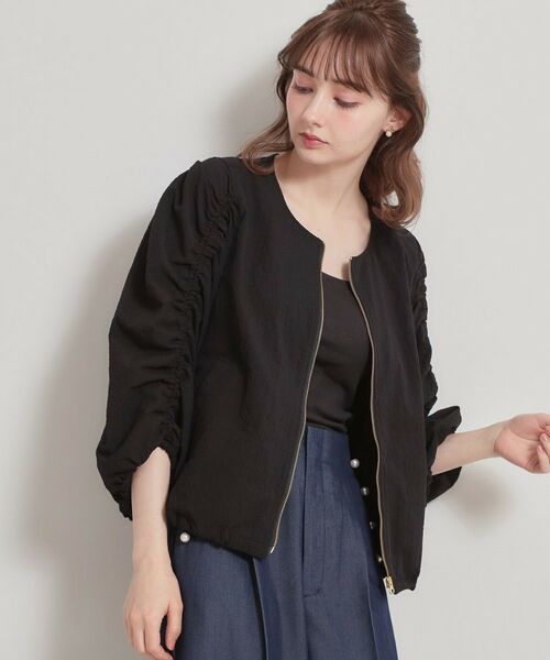 Couture Brooch / クチュールブローチ レザーブルゾン・ジャケット | カラミタンブラーノーカラーブルゾン（ブラック(019)）