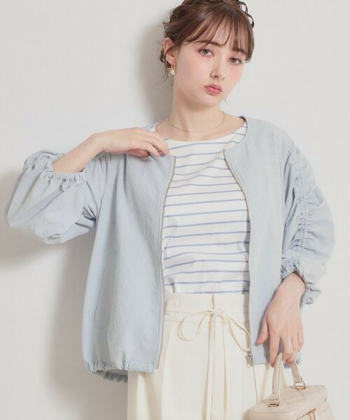 Couture Brooch / クチュールブローチ レザーブルゾン・ジャケット | カラミタンブラーノーカラーブルゾン（サックスブルー(090)）