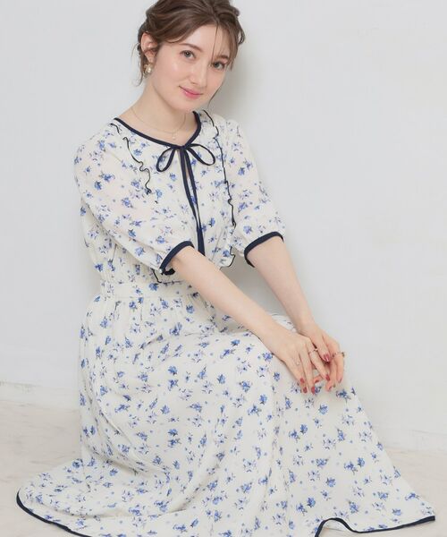 Couture Brooch / クチュールブローチ ロング・マキシ丈ワンピース | 水彩フラワーワンピース（オフホワイト(003)）