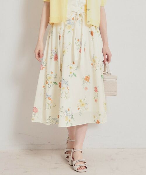 Couture Brooch / クチュールブローチ ロング・マキシ丈スカート | パレットボイル細リボン付きスカート（オフホワイト(103)）