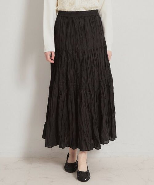 Couture Brooch / クチュールブローチ ロング・マキシ丈スカート | 綿ローンティアードスカート（ブラック(019)）