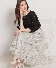 Couture Brooch / クチュールブローチ ロング・マキシ丈スカート | シアーチェックフラワープリント