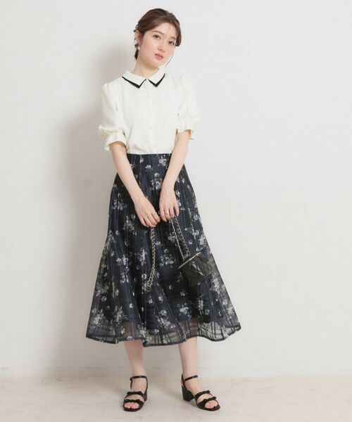 Couture Brooch / クチュールブローチ ロング・マキシ丈スカート | シアーチェックフラワープリント | 詳細18