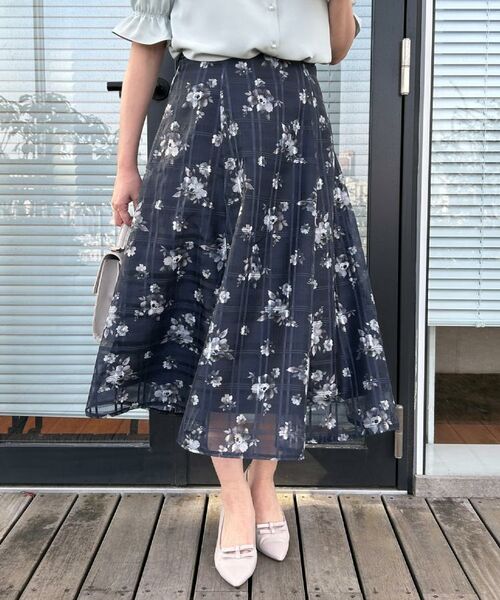 Couture Brooch / クチュールブローチ ロング・マキシ丈スカート | 【洗える・着映え】シアーチェック フラワープリント スカート | 詳細30