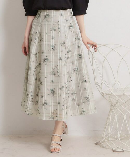 Couture Brooch / クチュールブローチ ロング・マキシ丈スカート | シアーチェックフラワープリント | 詳細8