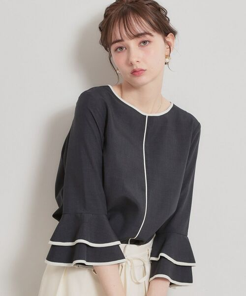 Couture Brooch / クチュールブローチ シャツ・ブラウス | 配色ラッフルブラウス（ネイビー(594)）