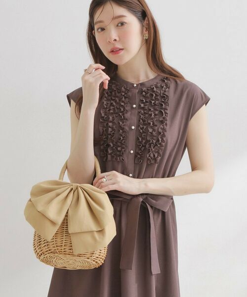 Couture Brooch / クチュールブローチ ハンドバッグ | BIGリボン付きラタンバッグ（キャメルブラウン(041)）