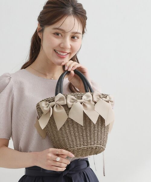 Couture Brooch / クチュールブローチ トートバッグ | グログランリボンモチーフトート（ピンクベージュ(053)）