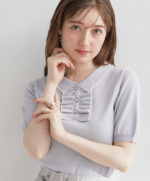 Couture Brooch / クチュールブローチ ニット・セーター | フリルポロ衿ニット（ライトグレー(511)）