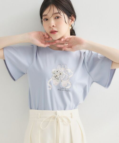 Couture Brooch / クチュールブローチ Tシャツ | トウシューズプリントTシャツ（ブルー(091)）