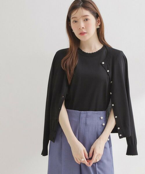 Couture Brooch / クチュールブローチ カーディガン・ボレロ | ポイント透かしビジュー釦カーディ | 詳細12