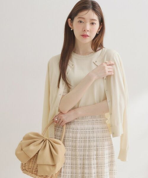 Couture Brooch / クチュールブローチ カーディガン・ボレロ | ポイント透かしビジュー釦カーディ | 詳細4