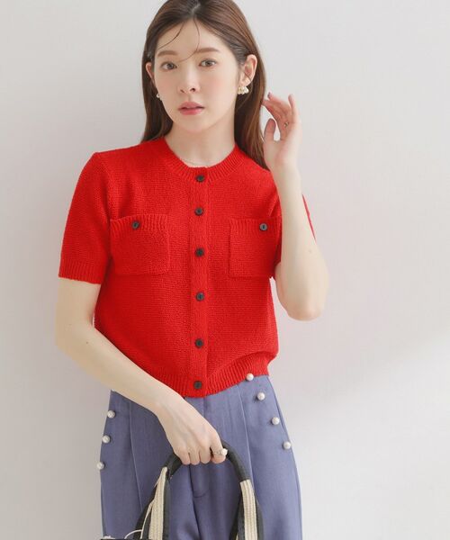 Couture Brooch / クチュールブローチ カーディガン・ボレロ | ポケット付き半袖カーディガン（レッド(062)）