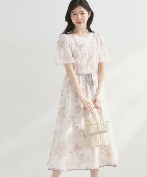 Couture Brooch / クチュールブローチ ロング・マキシ丈ワンピース | クラウディフラワーワンピース（ピンクベージュ(153)）