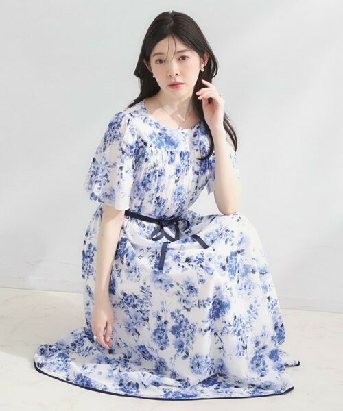 Couture Brooch / クチュールブローチ ロング・マキシ丈ワンピース | クラウディフラワーワンピース（ブルー(191)）