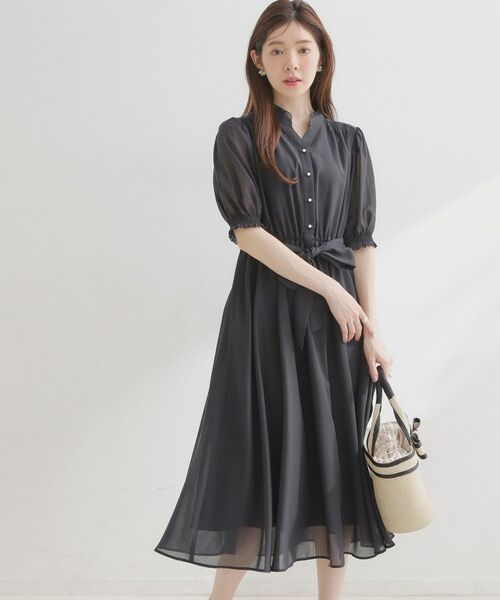 Couture Brooch / クチュールブローチ ロング・マキシ丈ワンピース | シアーストライプワンピース（ネイビー(394)）