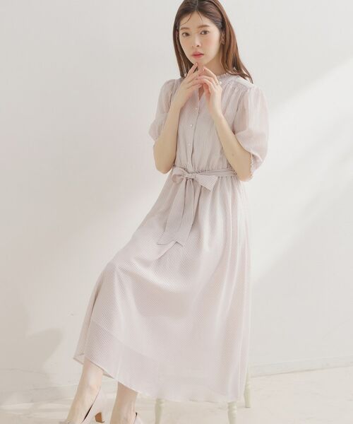 Couture Brooch / クチュールブローチ ロング・マキシ丈ワンピース | シアーストライプワンピース（ピンクベージュ(353)）