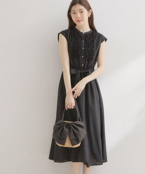 Couture Brooch / クチュールブローチ ロング・マキシ丈ワンピース | リネンライクシアーワンピース（ブラック(019)）