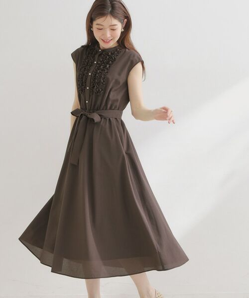 Couture Brooch / クチュールブローチ ロング・マキシ丈ワンピース | リネンライクシアーワンピース（ブラウン(043)）