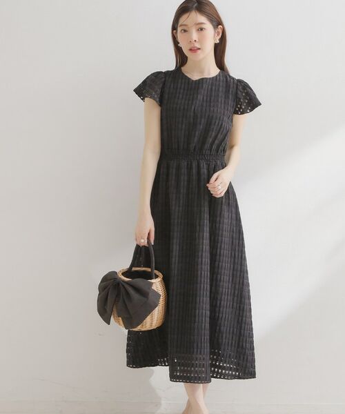 Couture Brooch / クチュールブローチ ロング・マキシ丈ワンピース | シアーチェックOP（ブラック(019)）