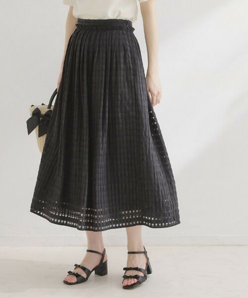 Couture Brooch / クチュールブローチ ロング・マキシ丈スカート | シアーチェックSK（ブラック(019)）