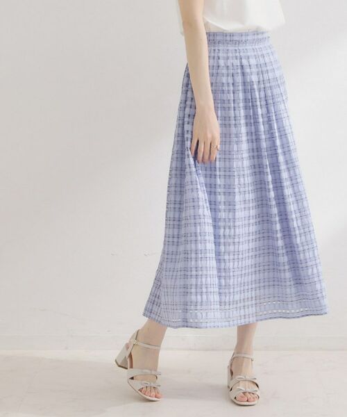 Couture Brooch / クチュールブローチ ロング・マキシ丈スカート | シアーチェックSK（ラベンダー(080)）