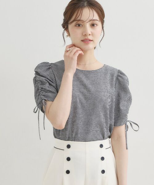 Couture Brooch / クチュールブローチ シャツ・ブラウス | シャーリングチェックブラウス（ブラック(219)）