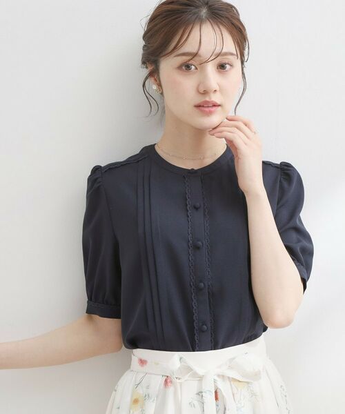 Couture Brooch / クチュールブローチ シャツ・ブラウス | ピンタックレースブラウス（ネイビー(094)）