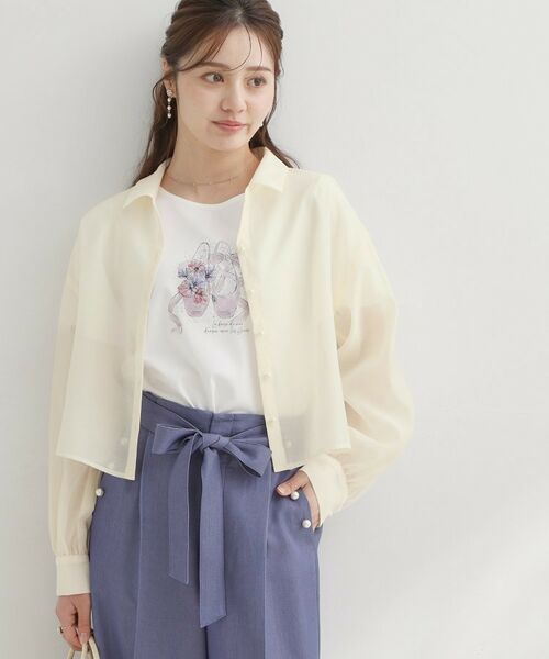 Couture Brooch / クチュールブローチ シャツ・ブラウス | パール調ボタン・オーガンジーショート丈シアーシャツ | 詳細1