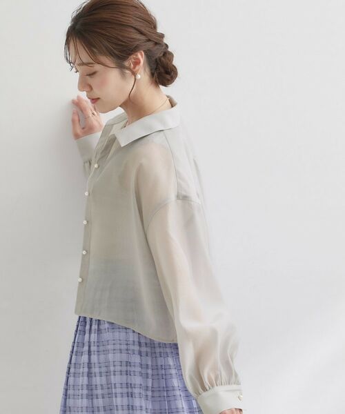 Couture Brooch / クチュールブローチ シャツ・ブラウス | パール調ボタン・オーガンジーショート丈シアーシャツ | 詳細11