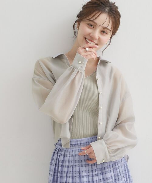 Couture Brooch / クチュールブローチ シャツ・ブラウス | パール調ボタン・オーガンジーショート丈シアーシャツ | 詳細9